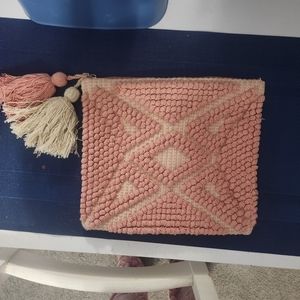 Woven Pink Clutch/ Bag by Pearl and Caviar.